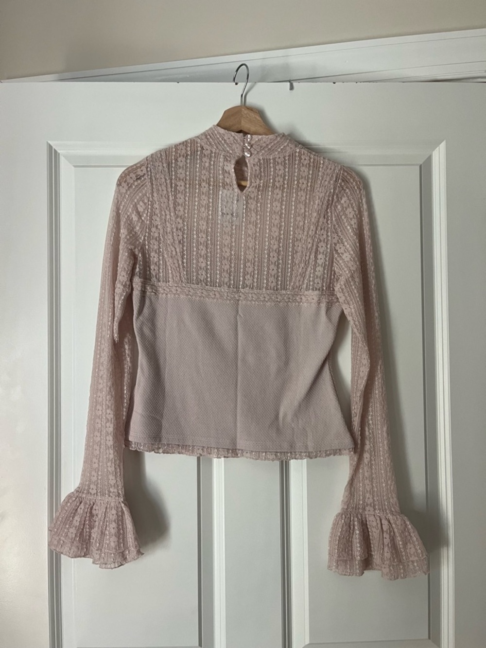 Free People Lace Panel Mock Neck Long Sleeve Top - Blush - Picture 2 of 10